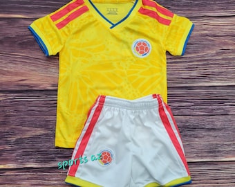 Colombia Kid's Soccer Uniform, Home yellow Soccer Outfit, Jersey and Shorts, Futbol Uniform, Unbranded