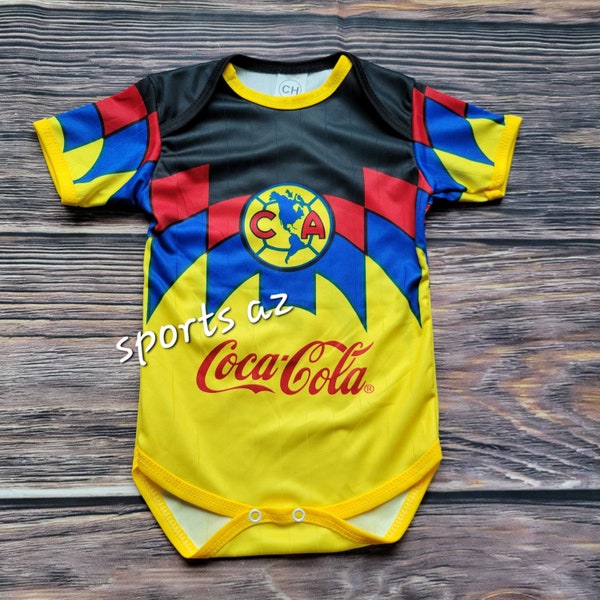 Club america  Retro, Baby Soccer Jersey, pañalero Bebe Jumpsuit, aguilas del america Multi-color baby Bodysuit