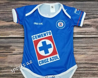 Cruz azul Retro, Baby Soccer Jersey, pañalero Bebe Jumpsuit, La Maquina Cementera, blue baby Bodysuit