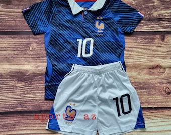 Kid's Uniform Francia Mbappe, Soccer Outfit, blue Jersey and Shorts, France Blue and White Futbol Uniform, Unbranded