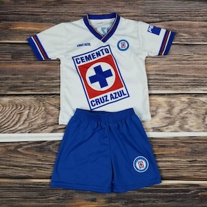 Cruz azul White Kids Jersey, Soccer Outfit, version Retro Jersey and Shorts , La Maquina Cementera De cruz azul