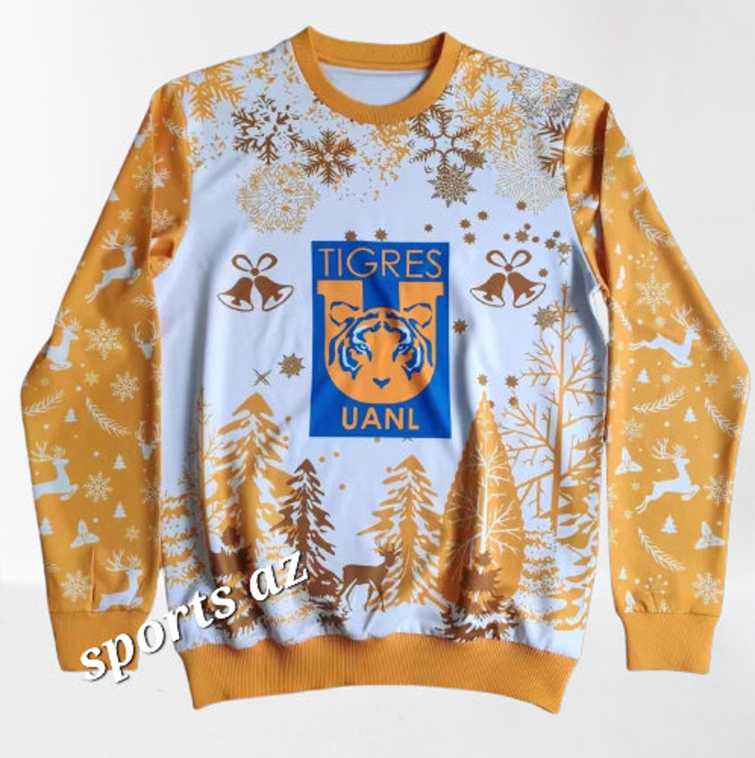 Tigres UANL Christmas Sweatshirt, All Over Printed Navideño Yellow ...