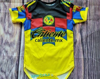 Club america  Baby Soccer Jersey, pañalero, bebe Jumpsuit aguilas del america baby Bodysuit multicolor