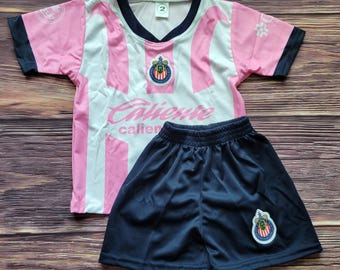 Chivas pink color Kids Jersey, Soccer Uniform, Soccer Outfit,  Guadalajara Jersey and Shorts