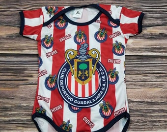 Chivas de Guadalajara Baby Soccer Jersey, Multi-logos pañalero Bebe Jumpsuit Rebaño sagrado Bodysuit