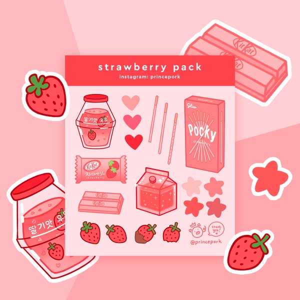 Cute Strawberry Digital Stickers | Digital Stickers | Goodnotes | Digital Planner Stickers