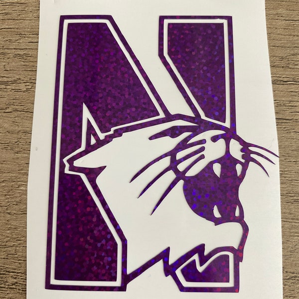 Northwestern University Wildcats - Purple Glitter "N" with Wildcat Logo Vinyl Decal