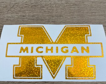 University of Michigan Wolverines - Gold Glitter Outline "M" Logo Vinyl Decal