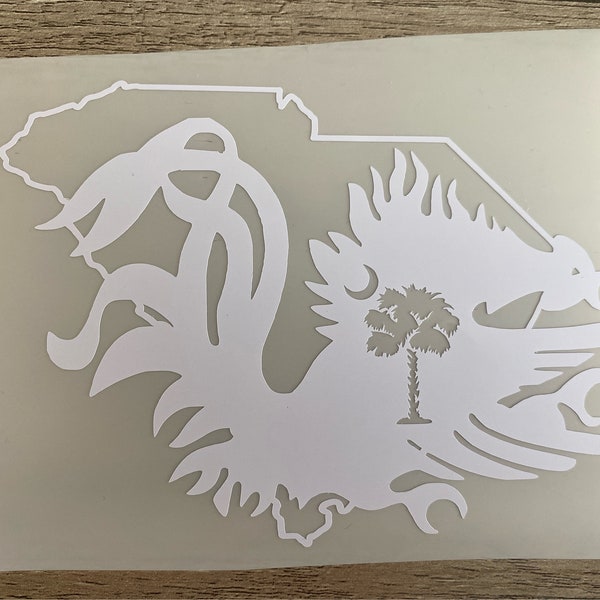 University of South Carolina Gamecocks, Gamecock/South Carolina Outline/Palmetto Tree Vinyl Decal (ANY size and color - glitter too!)