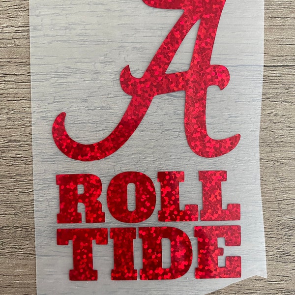 University of Alabama Crimson Tide, Red Glitter "A" "Roll Tide" Logo Decal