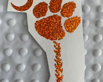 Clemson South Carolina Tiger Paw Palmetto Tree, Orange Glitter, Decal