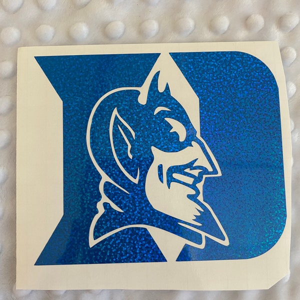 Duke University Blue Devils - Blue Glitter "Blue Devil" Logo Vinyl Decal