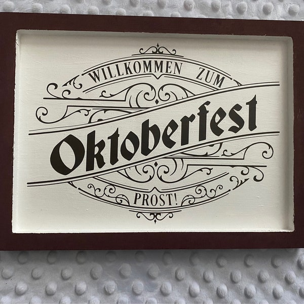 Willkommen Zum Oktoberfest, Brown and White Rectangular Wood Sign, 8" x 11"