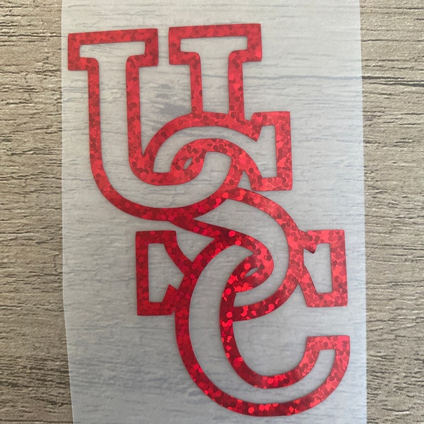 University of South Carolina USC Vertical Logo Outline Red Glitter Vinyl Decal