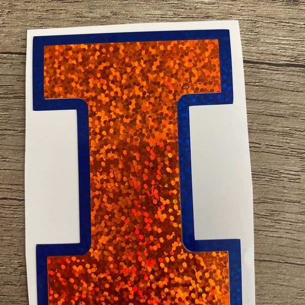 University of Illinois - Fighting Illini - Blue & Orange Glitter "I" Outline Logo Vinyl Decal