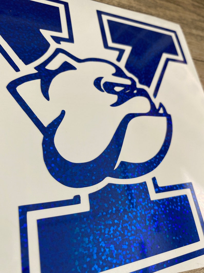 Yale University Bulldogs Blue Glitter y Outline Logo With Bulldog Vinyl