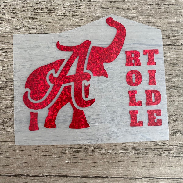 University of Alabama Crimson Tide, Red Glitter "A" "Roll Tide" Elephant Logo Decal