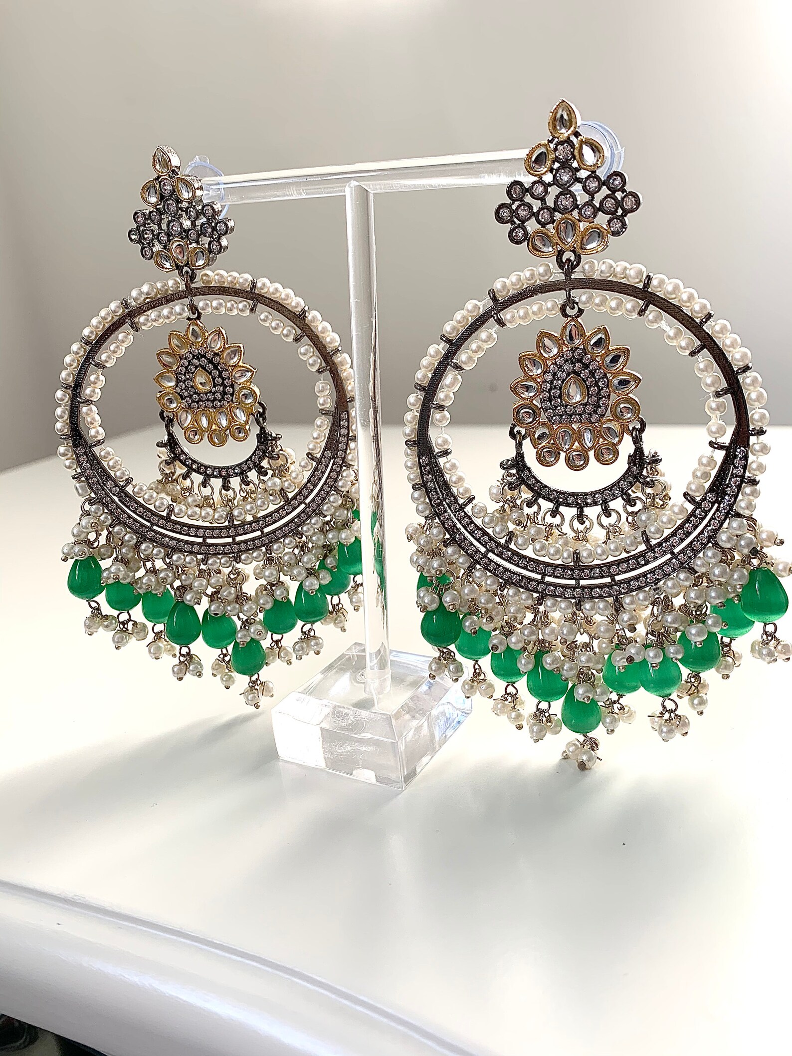Indian/Pakistan earrings Oversized statement earrings Green Etsy
