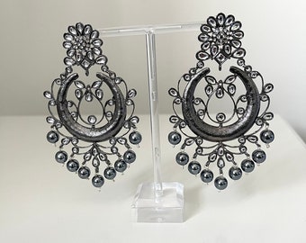 Indian/ Asian black and silver earrings.  Silver Indian earring, silver oxidised earrings, Indian jewelry, statement earrings,black earrings
