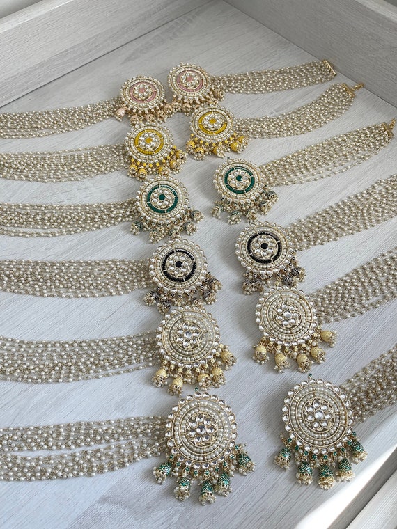 Pakistan/ Indian meenakari jhumka earrings with saharey.  Statement earrings,Bollywood earrings, Chandelier,Indian jhumka earrings,jewellery
