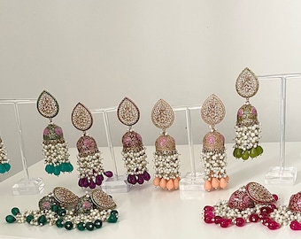 Indian statement jhumka and pearl earrings. Bollywood earrings,lightweight earrings,chandelier earrings, jhumki earrings, Indian jewelry,