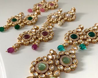 Indian Chaandbali earrings in mint, green, pink,teal, lilac and cream.  Indian earrings,Kundan earrings,Punjabi earrings,Chandelier earrings