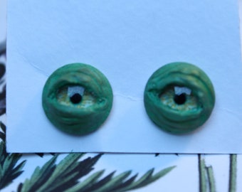 glass eye monster alien creepy earrings handcrafted one of a kind handmade polymer clay jewelry
