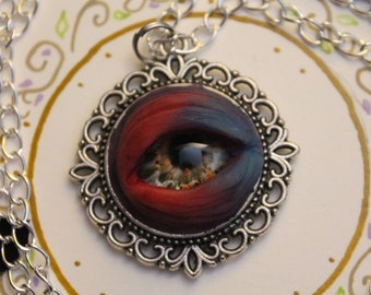 Unique Eye pendant necklace handmade handcrafted round silver