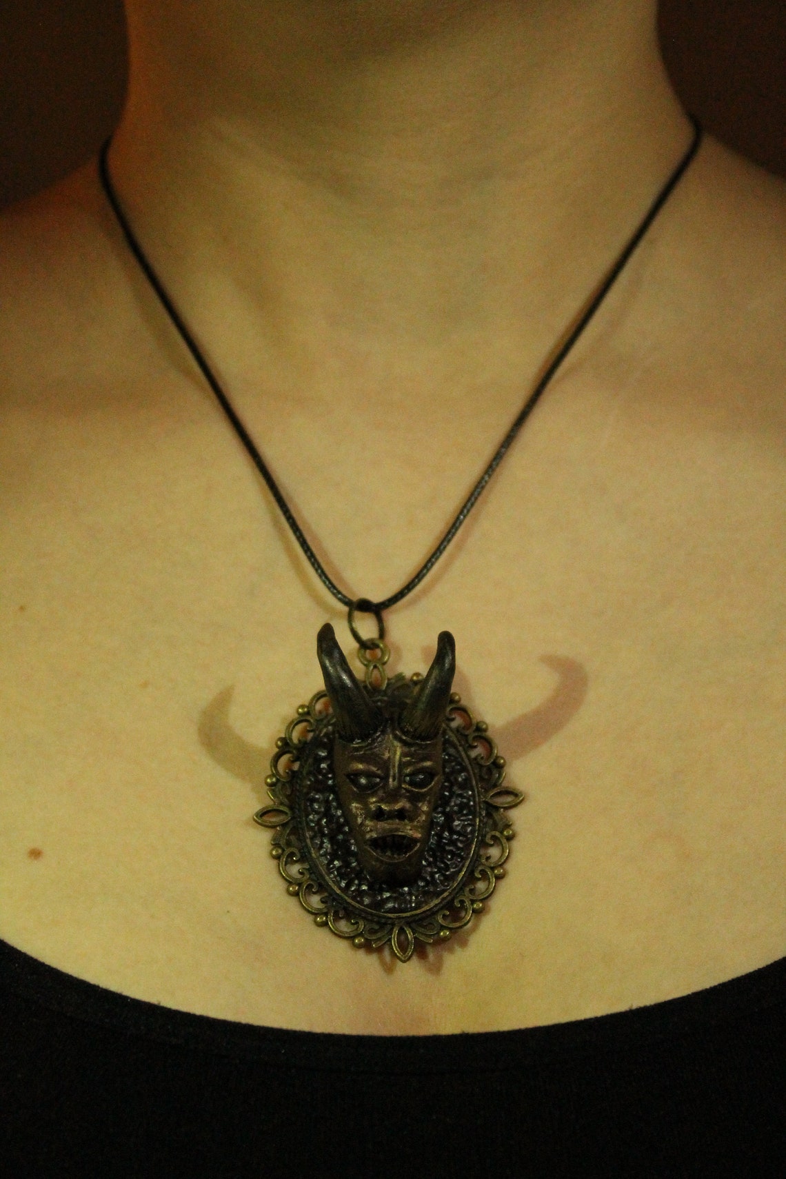Demon Necklace Creepy Jewelry Monster Pendant Horns Oni Etsy