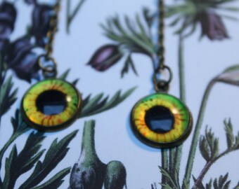creepy yellow eyeball earring, one of a kind handcrafted handmade jewelry