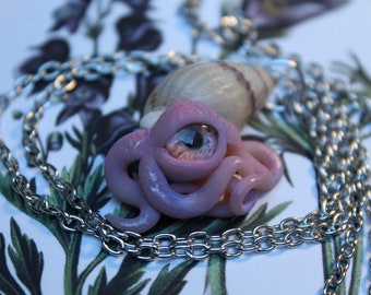 Mermaid sea shell necklace familiar tentacle shiny pearl iridescent one of a kind