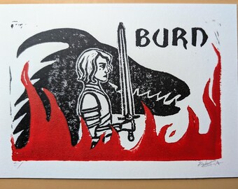 BURN- Linocut Print
