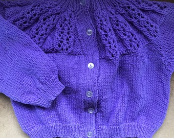 Handmade baby lace knit purple cardigan