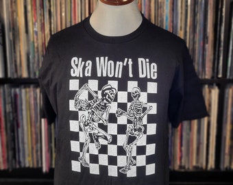 Ska Won&#39;t Die | Dancing Skeleton | Headshop | Underground Handmade Rock Tee by Happy Nerdy/HappyNerdyShirtCo