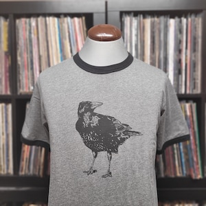 Raven | Spooky Goth shirt | Witchy Gifts | Handmade Bird Lover Tee | Vintage Style Ringer by Happy Nerdy/HappyNerdyShirtCo