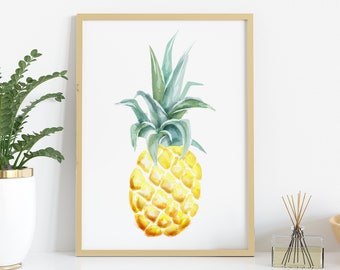 Pineapple Art Print , Pineapple wall decor , Watercolor Pineapple Wall Art , Tropical Pineapple Print , Fruit Art Print , Instant Download