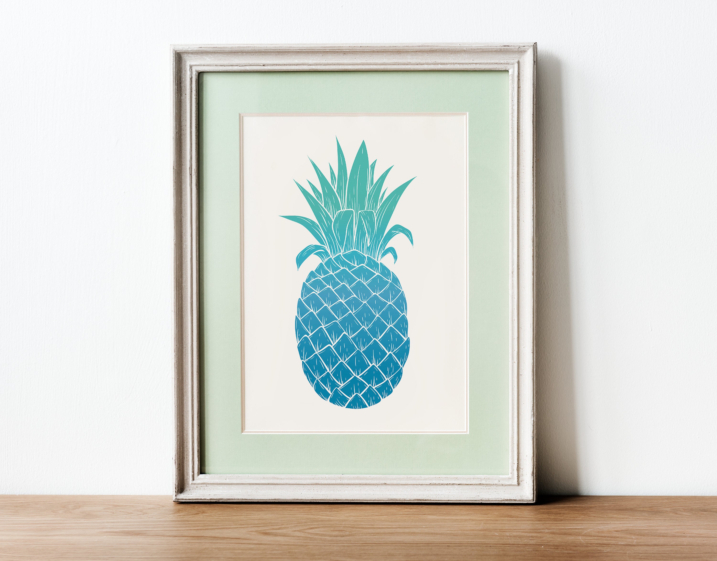 Pineapple Art Print Pineapple wall decor Floral Blue Etsy