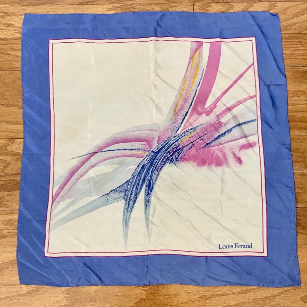 Vintage Louis Feraud Scarf 26 Inch Square Blue Pink White Geometric ...