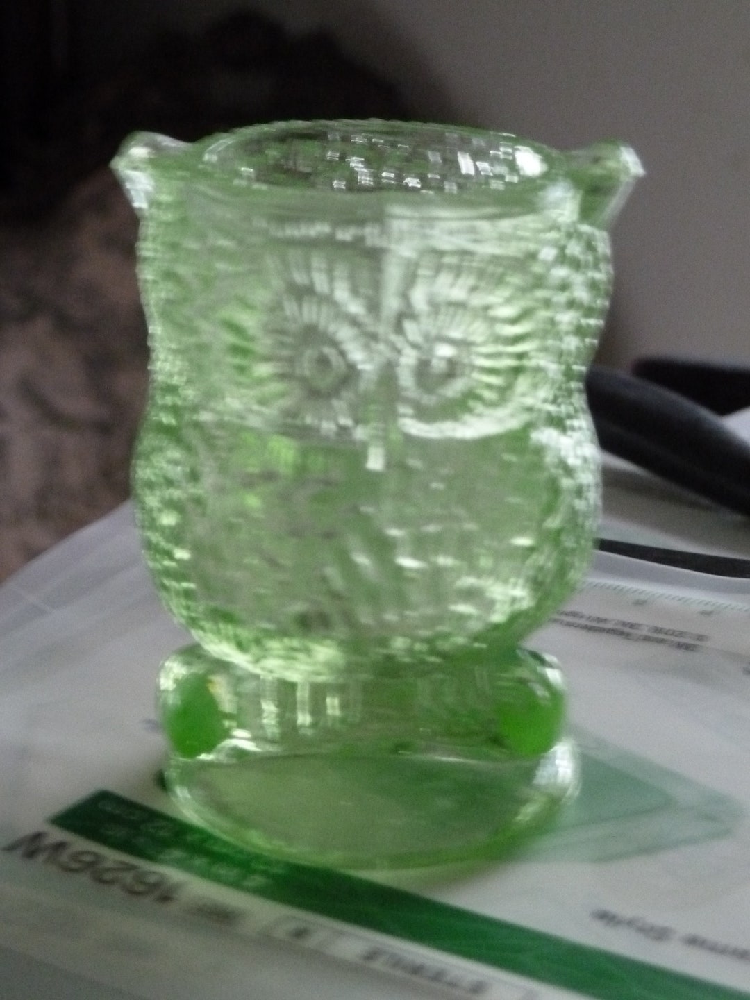 Vintage Reproduction Vaseline Glass Owl Toothpick Holder Etsy
