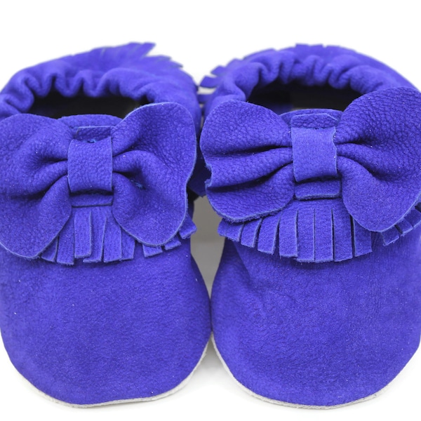 Soft Sole Baby and Toddler Purple/Indigo Leather Bootie Crib Shoe with Bow and Tassels - Girls-