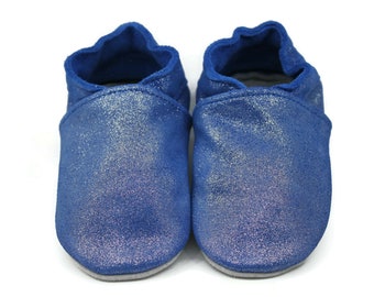 Soft Sole Baby and Toddler Periwinkle Blue Leather Bootie Crib Shoe with Sparkle Detail -Girls-