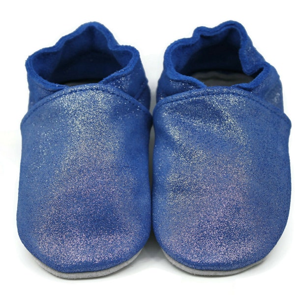 Soft Sole Baby and Toddler Periwinkle Blue Leather Bootie Crib Shoe with Sparkle Detail -Girls-