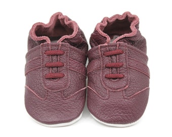 Soft Sole Baby and Toddler Burgundy Leather Sneaker Crib Shoe -Boys-