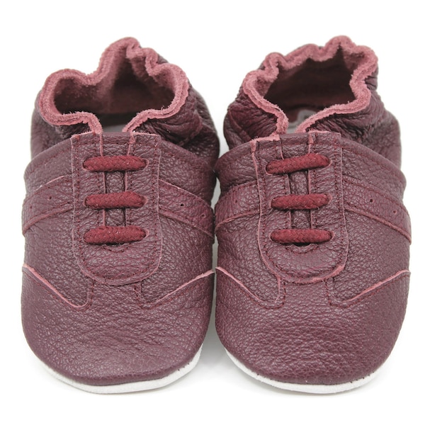 Soft Sole Baby and Toddler Burgundy Leather Sneaker Crib Shoe -Boys-