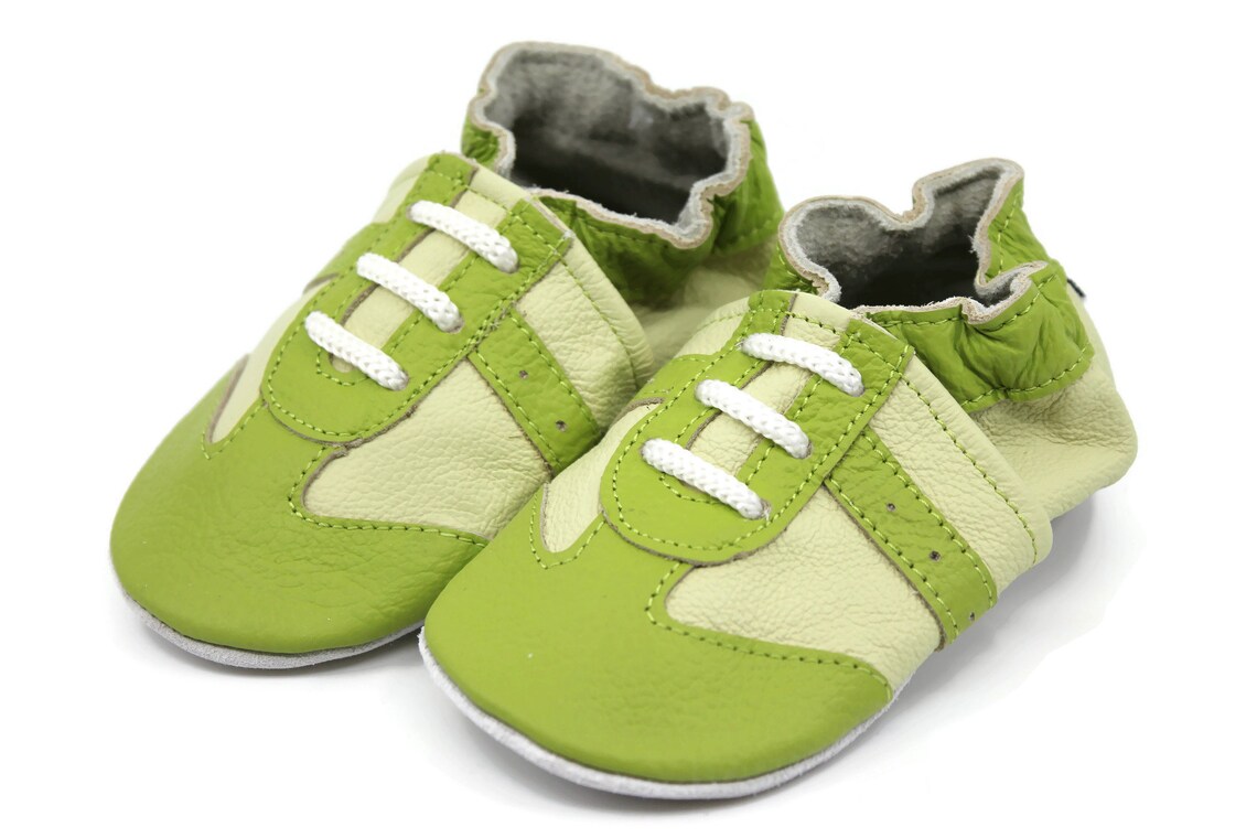 Soft Sole Baby and Toddler Green Leather Sneaker Crib Shoe Etsy UK