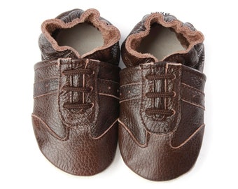 Soft Sole Baby and Toddler Brown Leather Bootie Crib Shoe Sneaker -Boys-