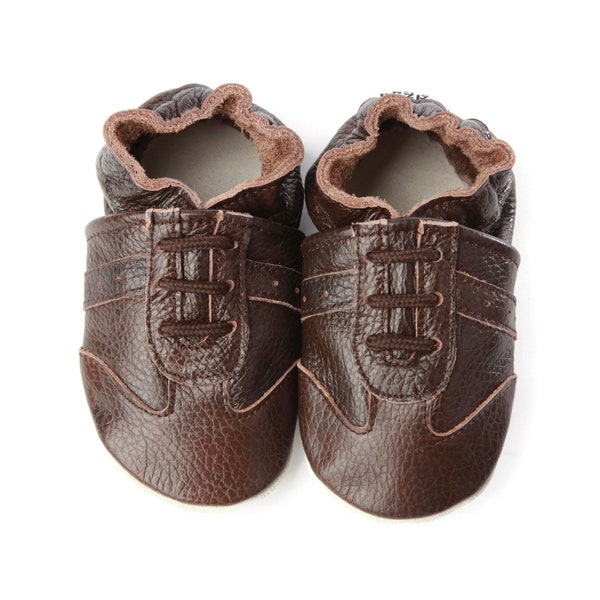 Soft Sole Baby and Toddler Brown Leather Bootie Crib Shoe Sneaker -Boys-