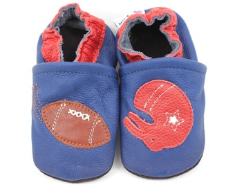 Soft Sole Baby and Toddler Navy Blue Leather Bootie Crib Shoe With Football and Helmet -Boys-