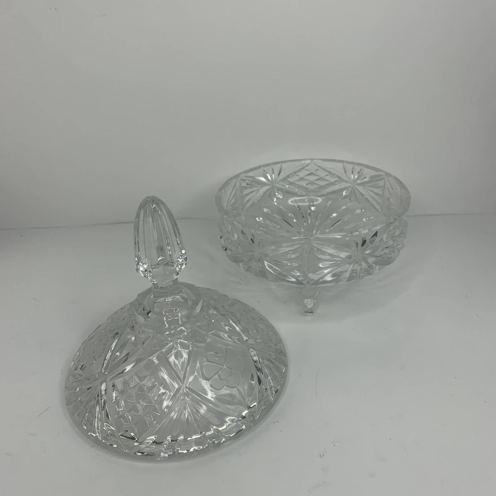 Crystal Lidded Flower Etched Candy Dish Etsy