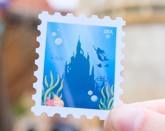 Little Mermaid Stamp Sticker | Ariel, Under Water, Atlantica, Little Mermaid Water Resistant Shiny or Holographic Sticker | Riley Rudd Co.